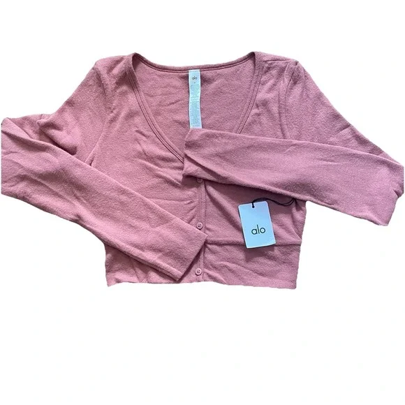 ALO Yoga Women's NWT Alolux Cropped Me Time Cardigan Sweater Terracotta Medium - Picture 4 of 8